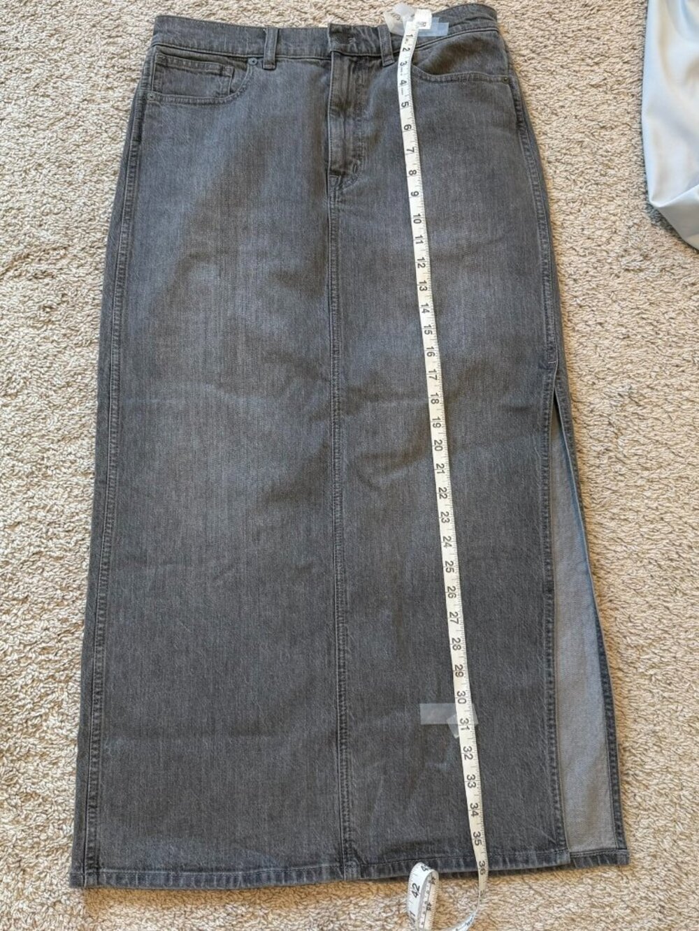 Madewell Maxi Skirt Women's Gray Denim Size 28 Vintage Side Slit 5-Pockts Style